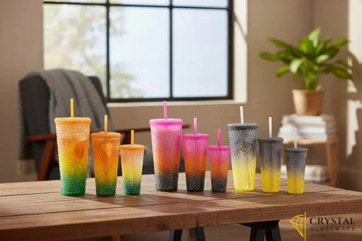 3 Piece Set Bubble Straw Glasses 24oz/16oz/12oz